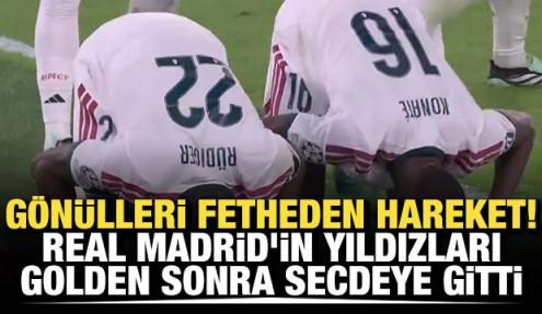 G&ouml;n&uuml;lleri fetheden hareket! Real Madrid'in yıldızları golden sonra secdeye gitti