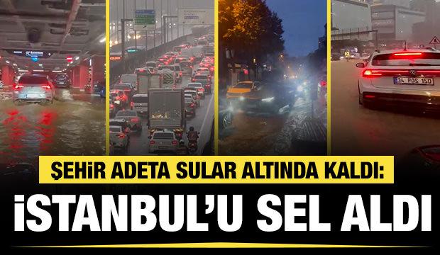 İstanbul'u sel aldı! Okullar tatil edildi, trafik fel&ccedil; oldu!