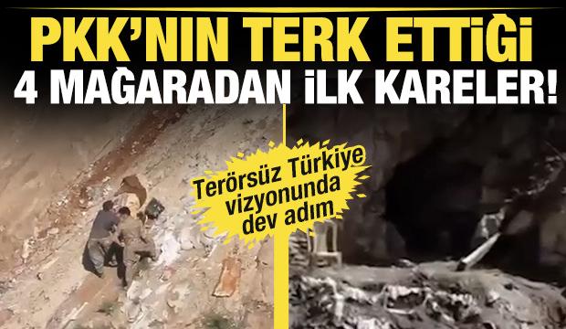 Ter&ouml;rs&uuml;z T&uuml;rkiye vizyonunda dev adım: PKK&rsquo;nın terk ettiği 4 mağaradan ilk kareler! 