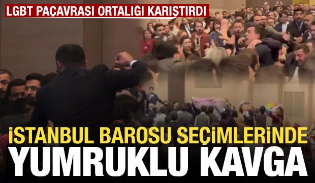 LGBT propagandası İstanbul Barosu se&ccedil;imlerini gerdi: Yumruklar havada u&ccedil;uştu