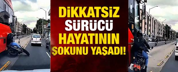 Dikkatsiz motosiklet s&uuml;r&uuml;c&uuml;s&uuml; &ouml;l&uuml;mden kıl payı kurtuldu
