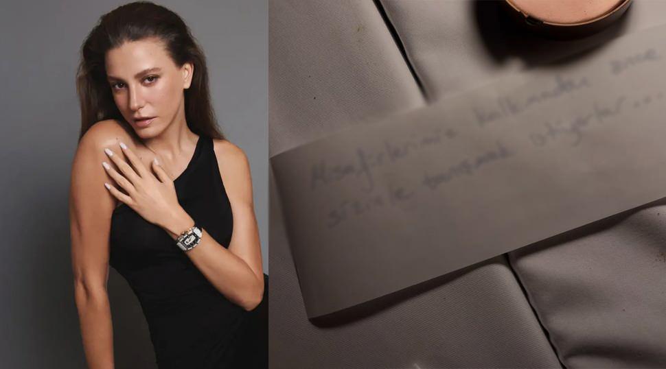 Serenay Sarıkaya'ya restoranda gizemli not! Ger&ccedil;ek kısa s&uuml;rede ortaya &ccedil;ıktı
