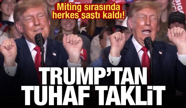 Trump'tan miting sırasında ilgin&ccedil; hareketler: Trans halterci taklidi yaptı!