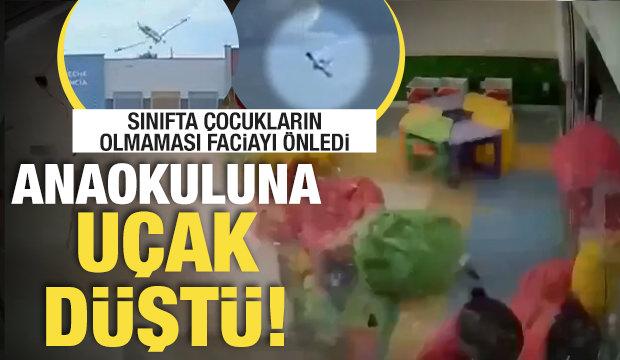 Brezilya&rsquo;da k&uuml;&ccedil;&uuml;k u&ccedil;ak anaokuluna d&uuml;şt&uuml;! O anlar kamerada
