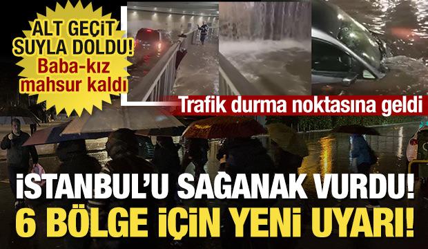 İstanbul'da yağmur etkisini artırdı! Alt ge&ccedil;idi su bastı, trafik durma noktasına geldi!
