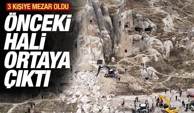 Kapadokya&rsquo;da d&uuml;şen kaya par&ccedil;asının &ouml;nceki hali: Havadan g&ouml;r&uuml;nt&uuml;lendi