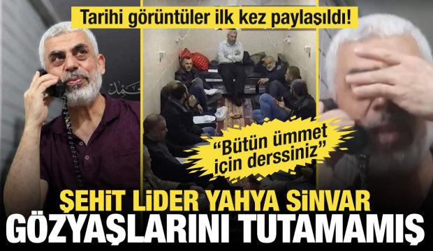 Tarihi g&ouml;r&uuml;nt&uuml;ler ilk kez paylaşıldı! Şehit lider Yahya Sinvar g&ouml;zyaşlarını tutamamış