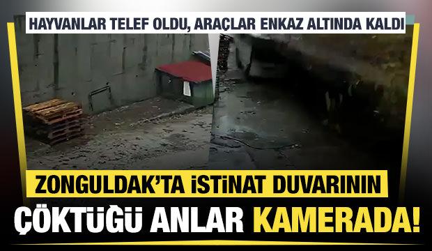  Zonguldak'ta istinat duvarının &ccedil;&ouml;kt&uuml;ğ&uuml; anlar kamerada
