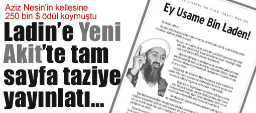 Yeni Akit'te Ladin'e taziye ilanı