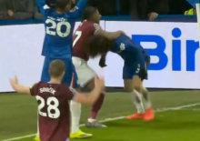 Adama Traore kontrol&uuml; kaybetti: G&uuml;reş&ccedil;iymiş gibi Cucurella'yı yere serdi