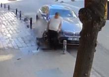 K&uuml;&ccedil;&uuml;k&ccedil;ekmece'de &ccedil;arptığı yaya 2 metre havaya u&ccedil;tu; yaralıya değil, hasara baktı