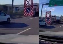 Koskoca uyarı levhasını g&ouml;rmedi akılalmaz kaza kamerada