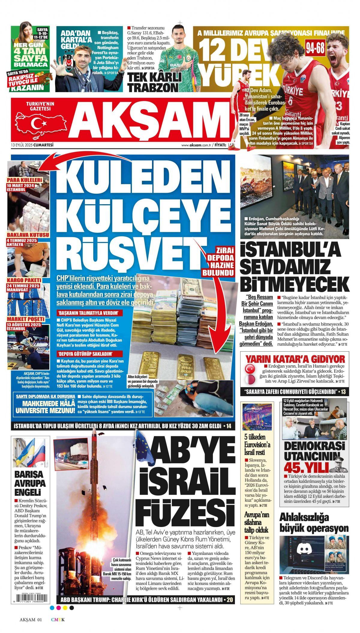 Akşam Gazetesi İlk Sayfası