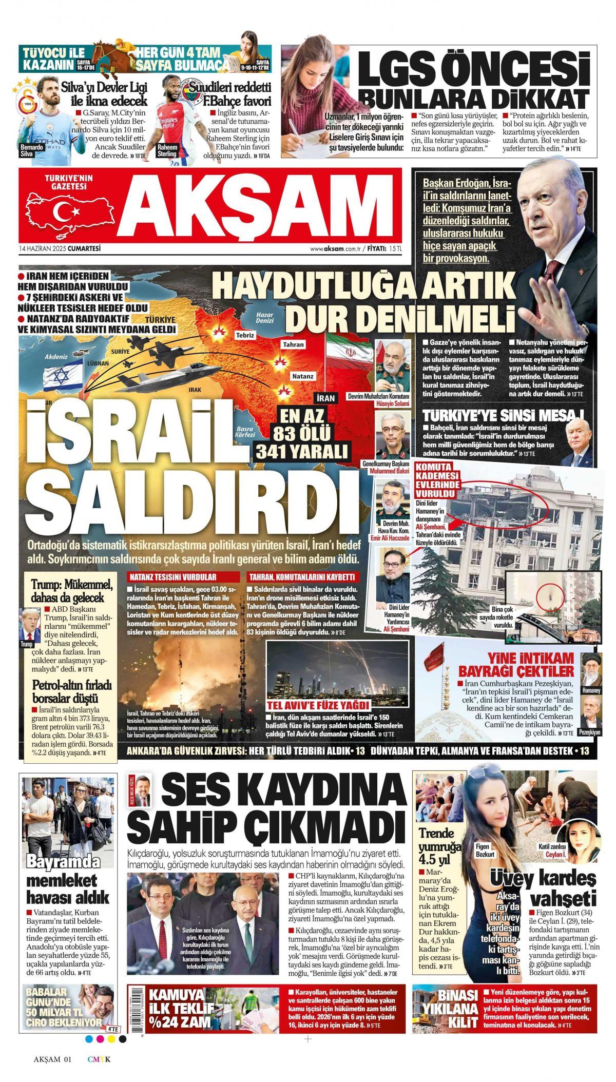 Akşam Gazetesi İlk Sayfası
