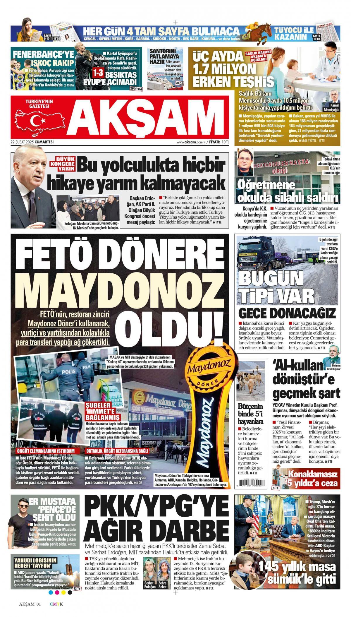 Akşam Gazetesi İlk Sayfası