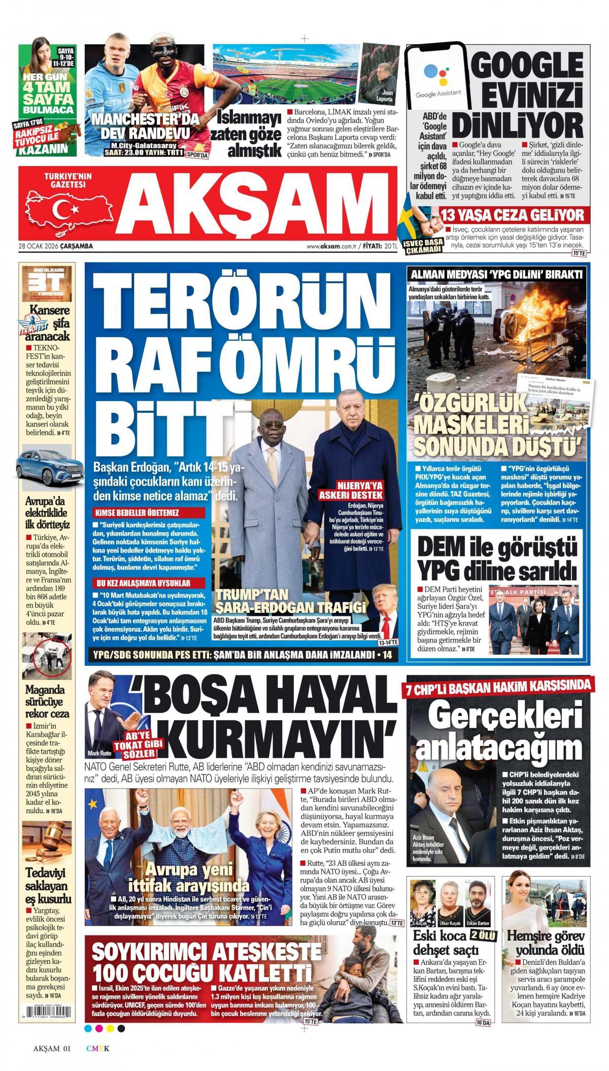 Akşam Gazetesi İlk Sayfası