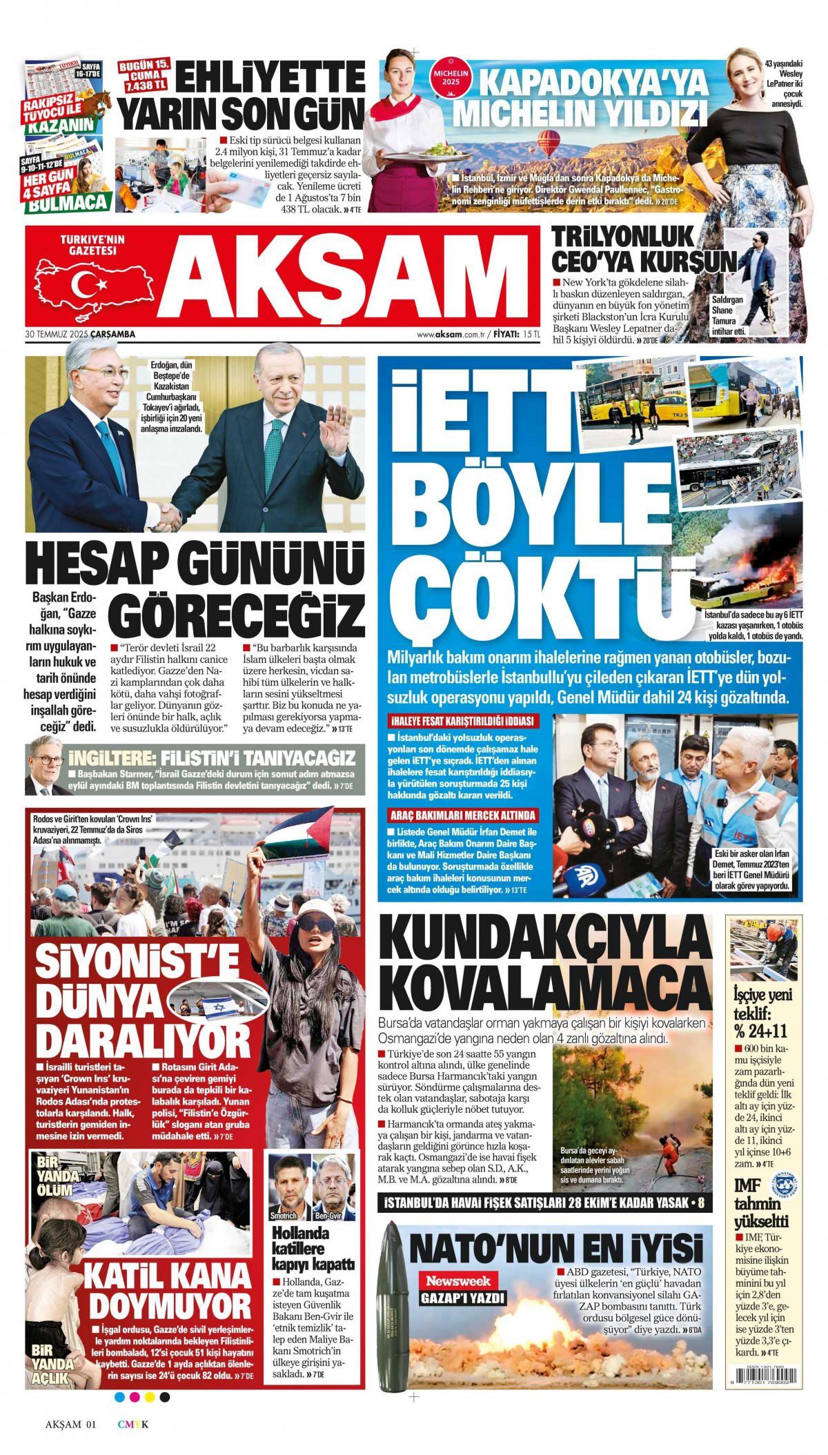 Akşam Gazetesi İlk Sayfası
