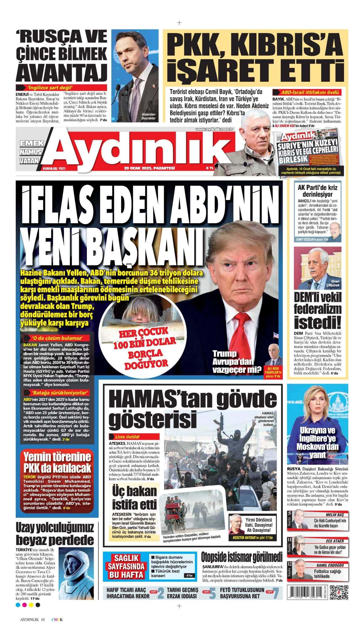 Aydınlık Gazetesi İlk Sayfası