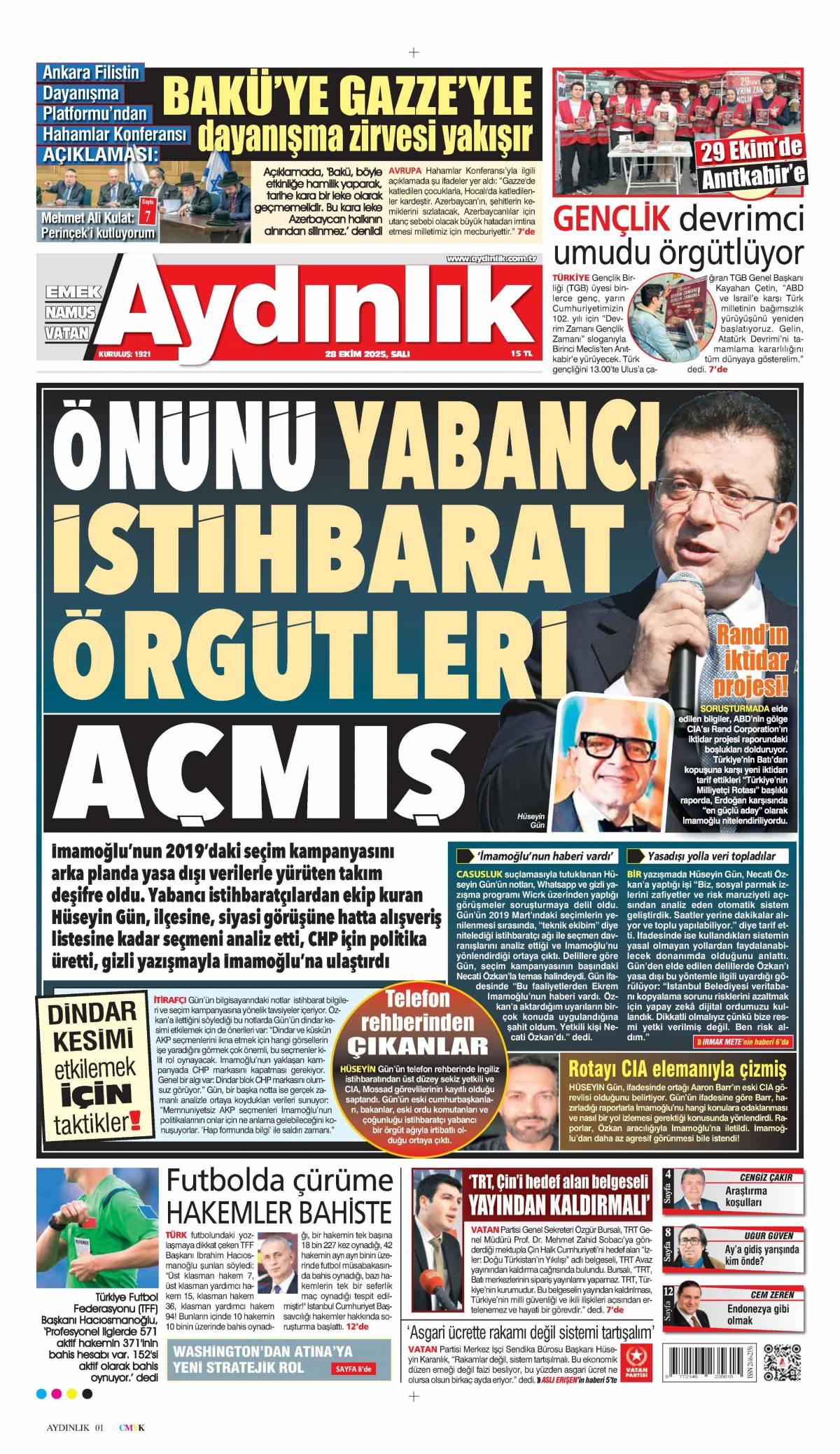 Aydınlık Gazetesi İlk Sayfası