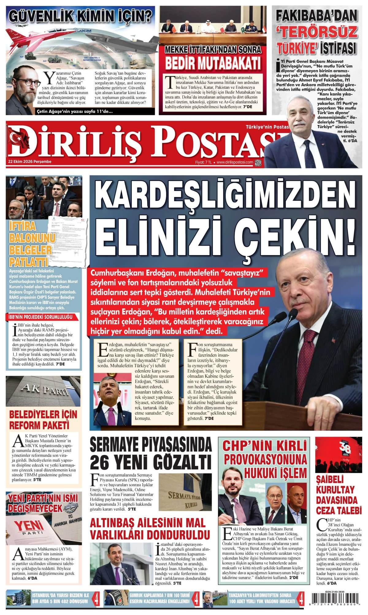 Diriliş Postası Gazetesi Gazetesi İlk Sayfası