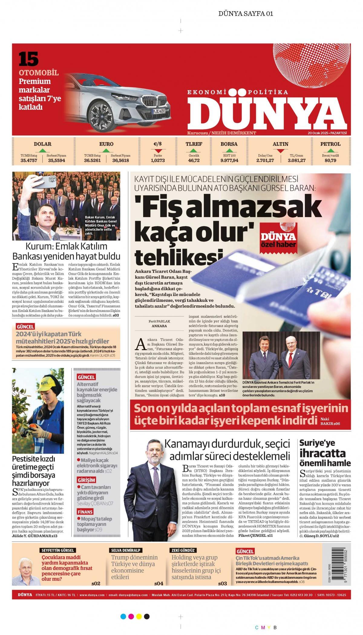 Dünya Gazetesi İlk Sayfası