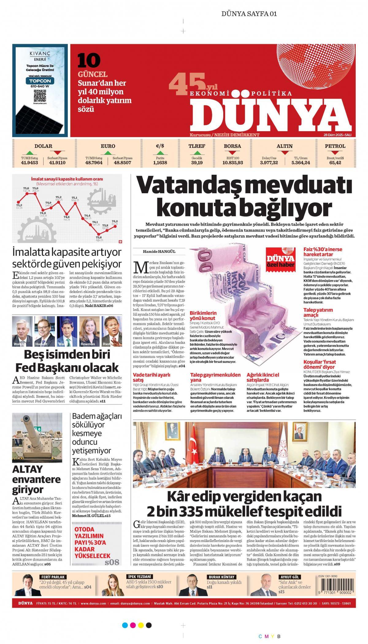 Dünya Gazetesi İlk Sayfası