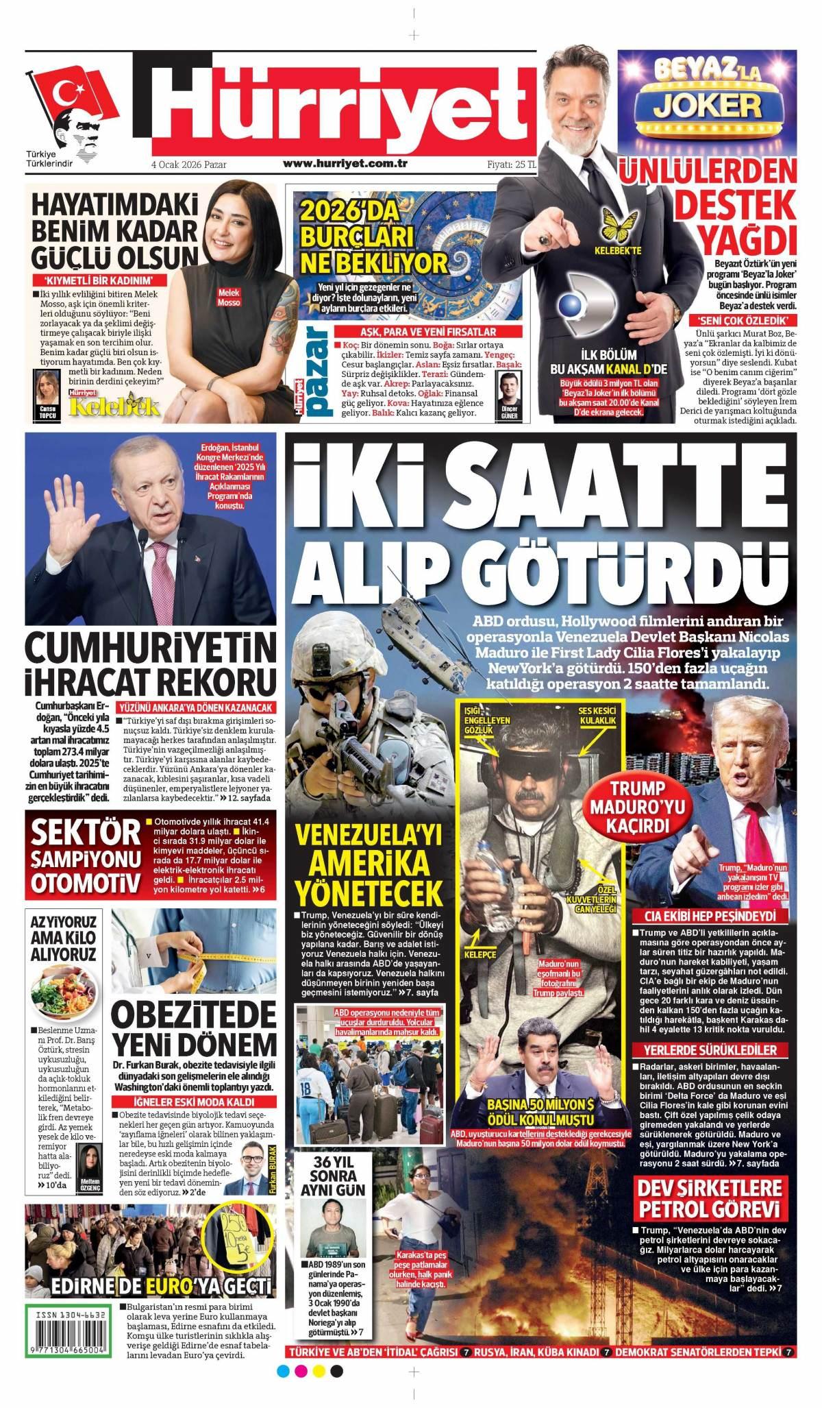 Hürriyet Gazetesi İlk Sayfası