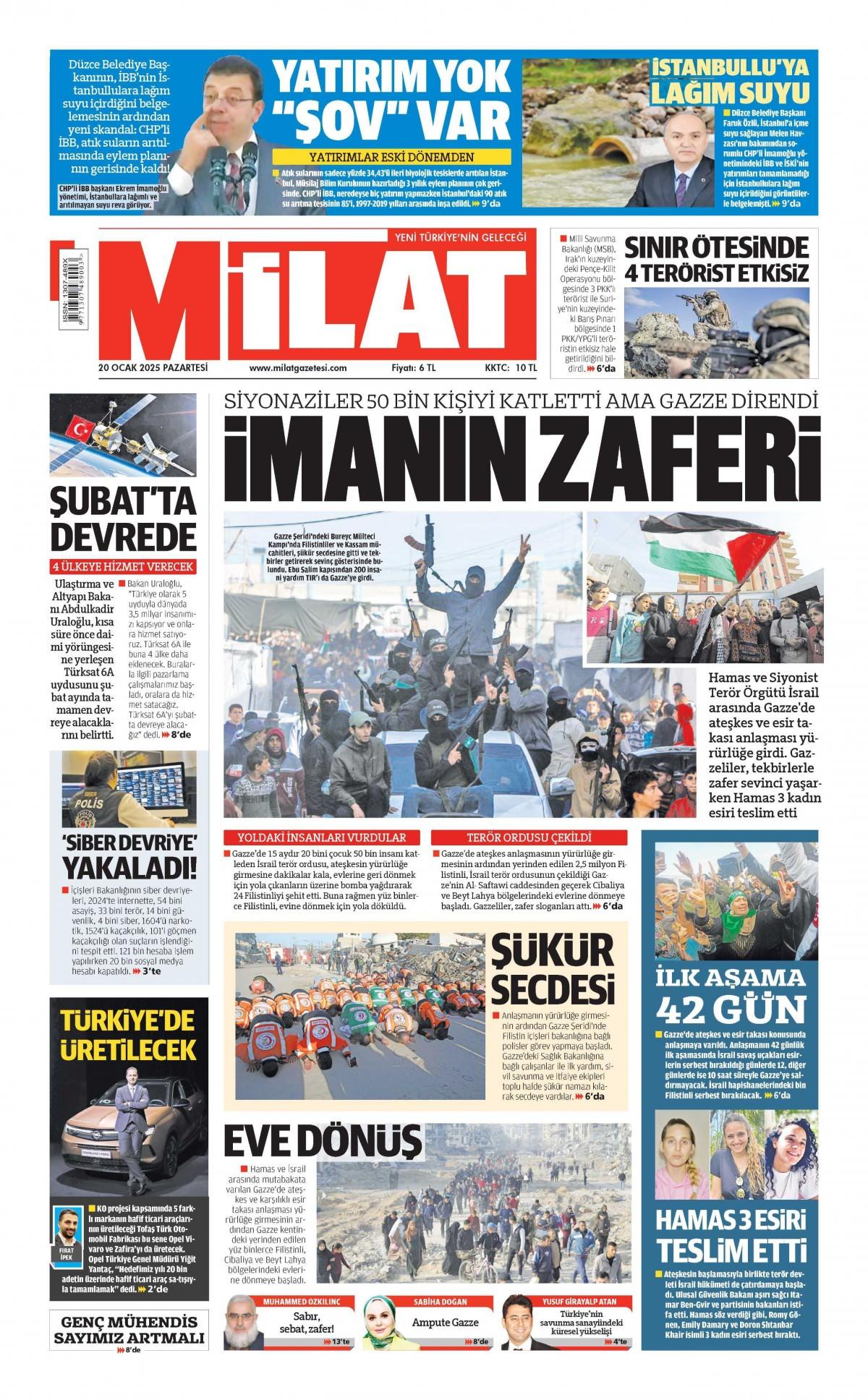 Milat Gazetesi İlk Sayfası