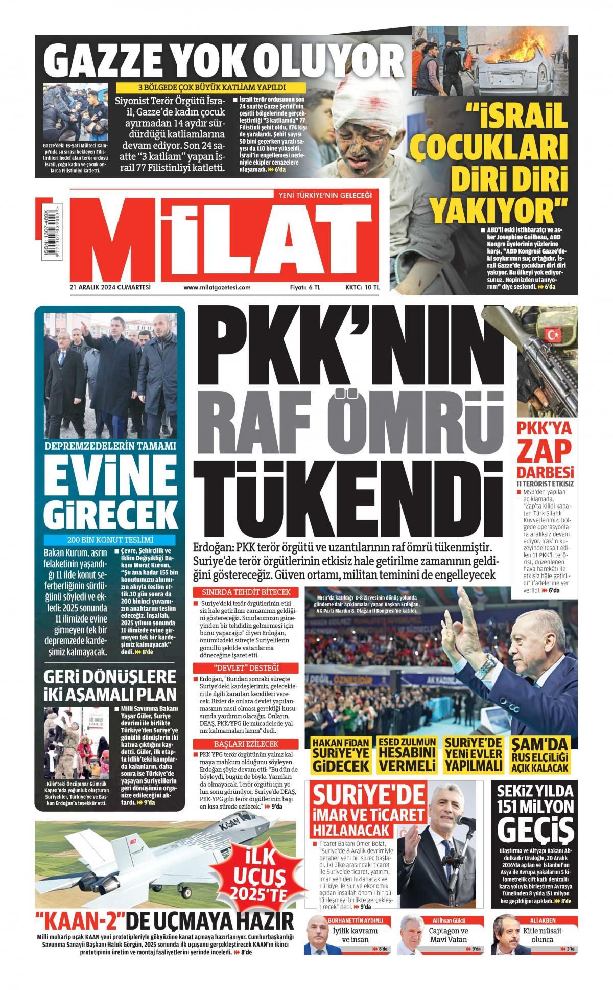 Milat Gazetesi İlk Sayfası