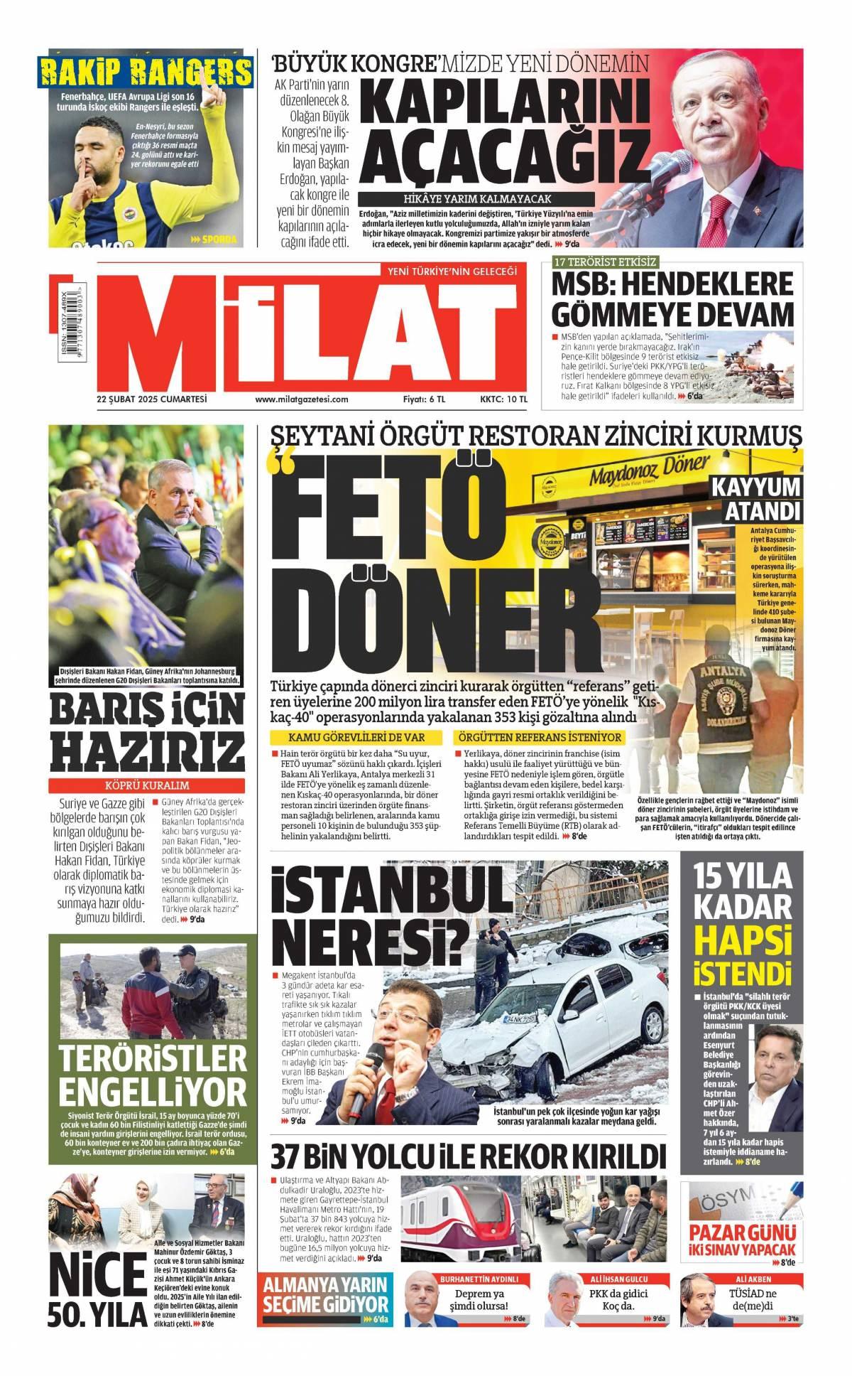 Milat Gazetesi İlk Sayfası