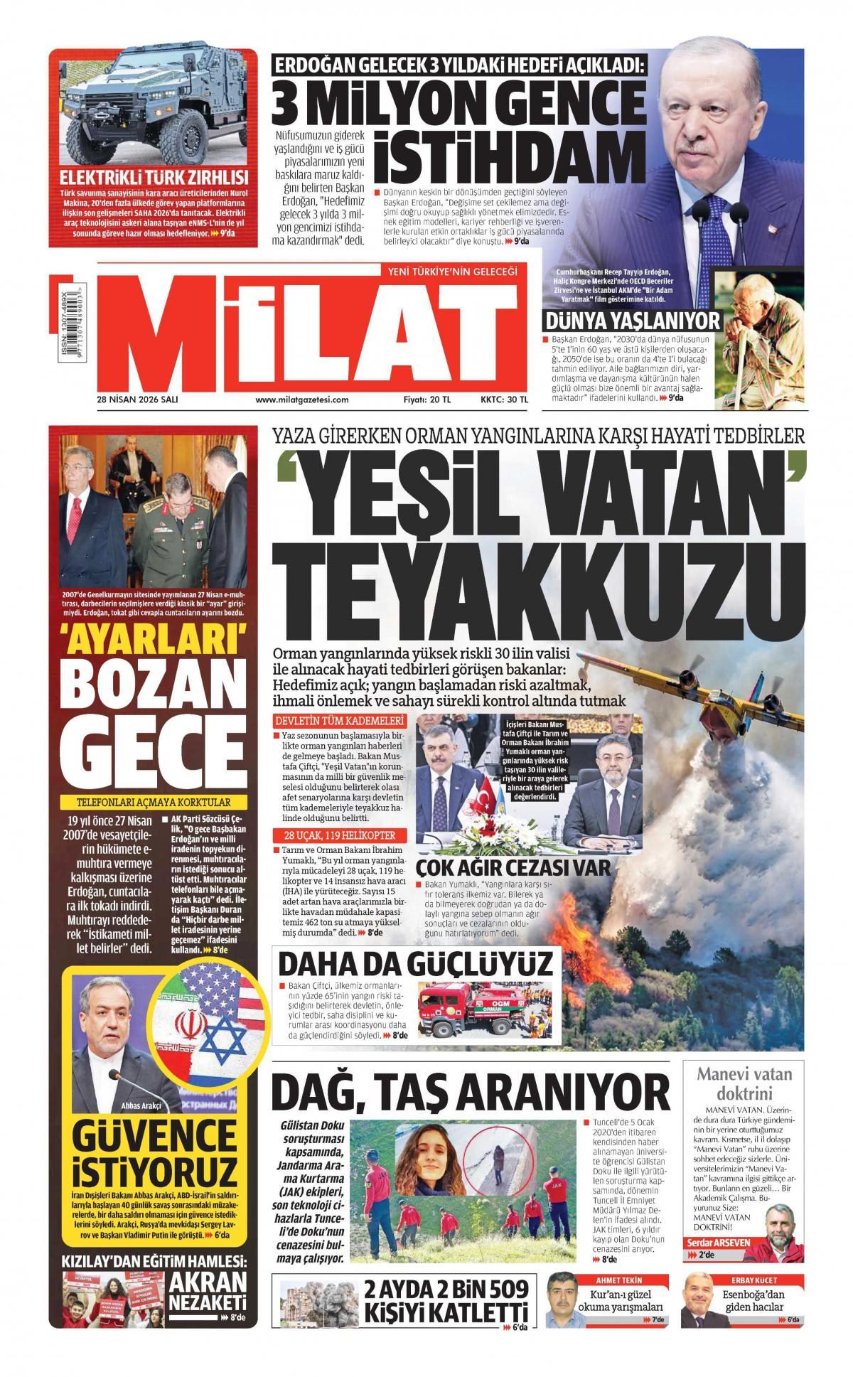 Milat Gazetesi İlk Sayfası