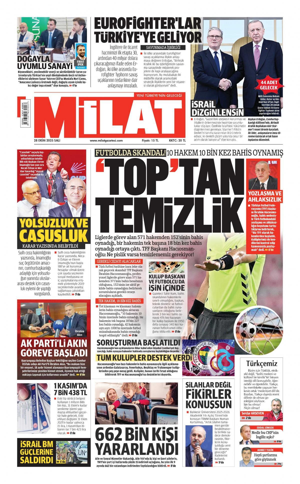 Milat Gazetesi İlk Sayfası