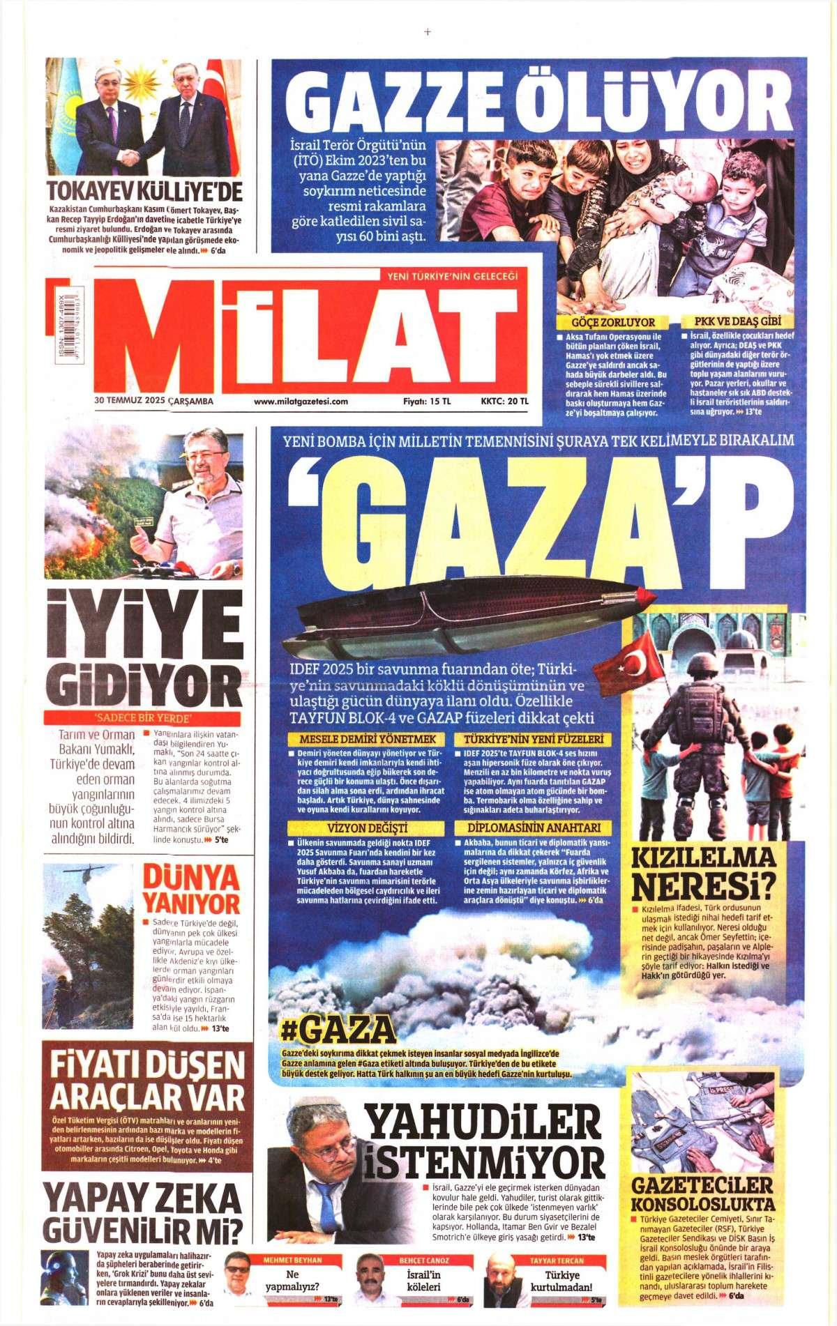 Milat Gazetesi İlk Sayfası