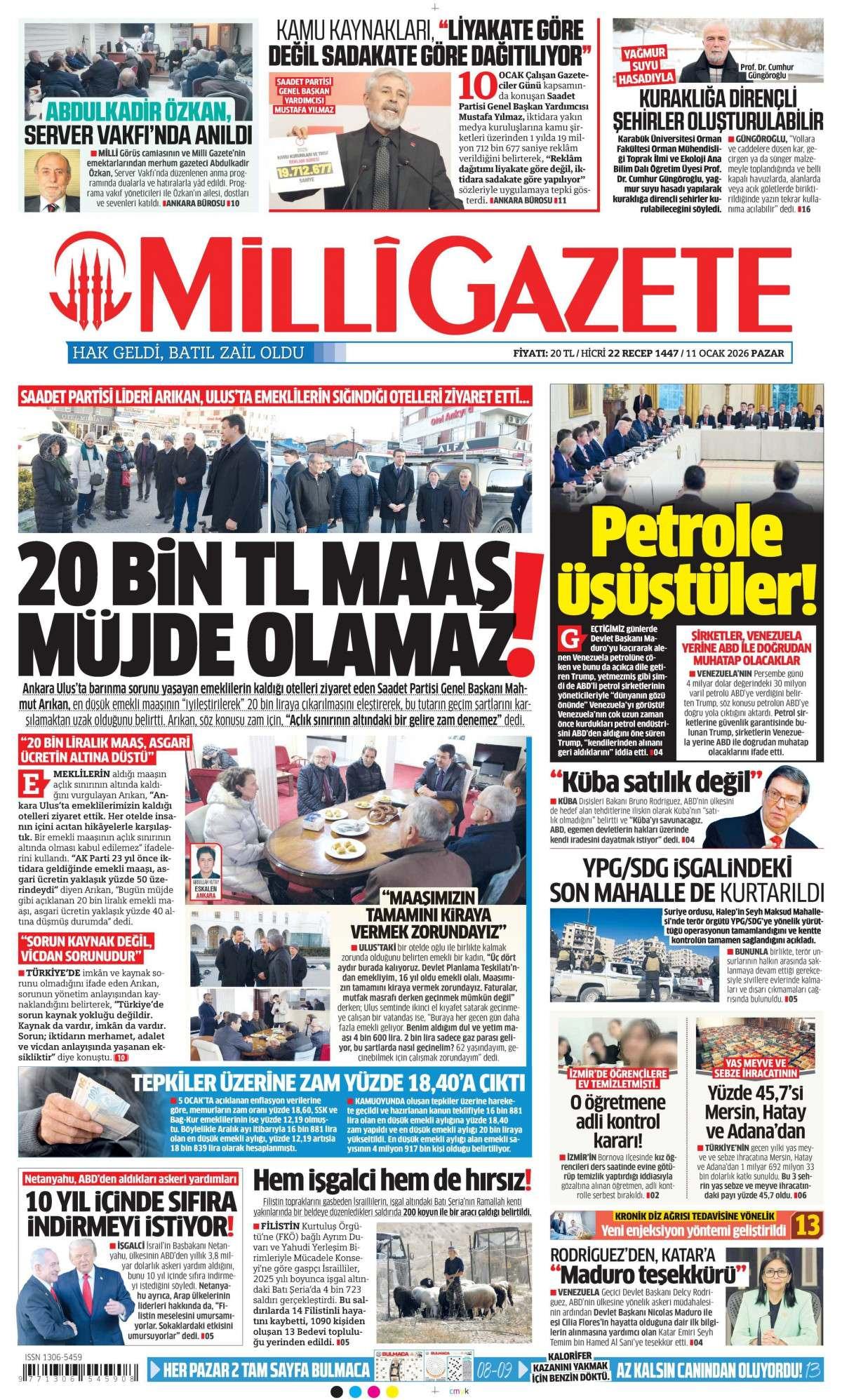 Milli Gazete İlk Sayfası
