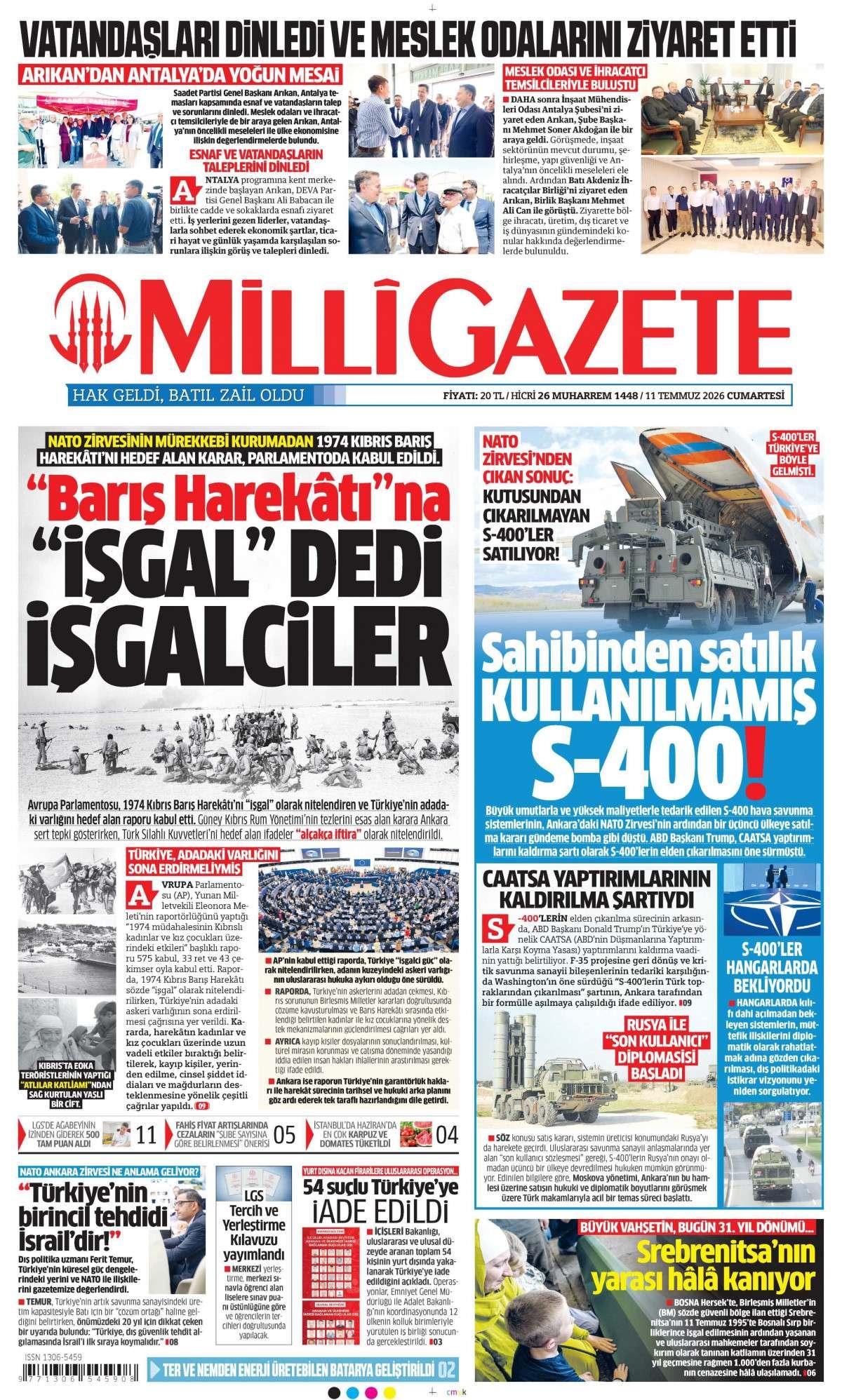 Milli Gazete İlk Sayfası