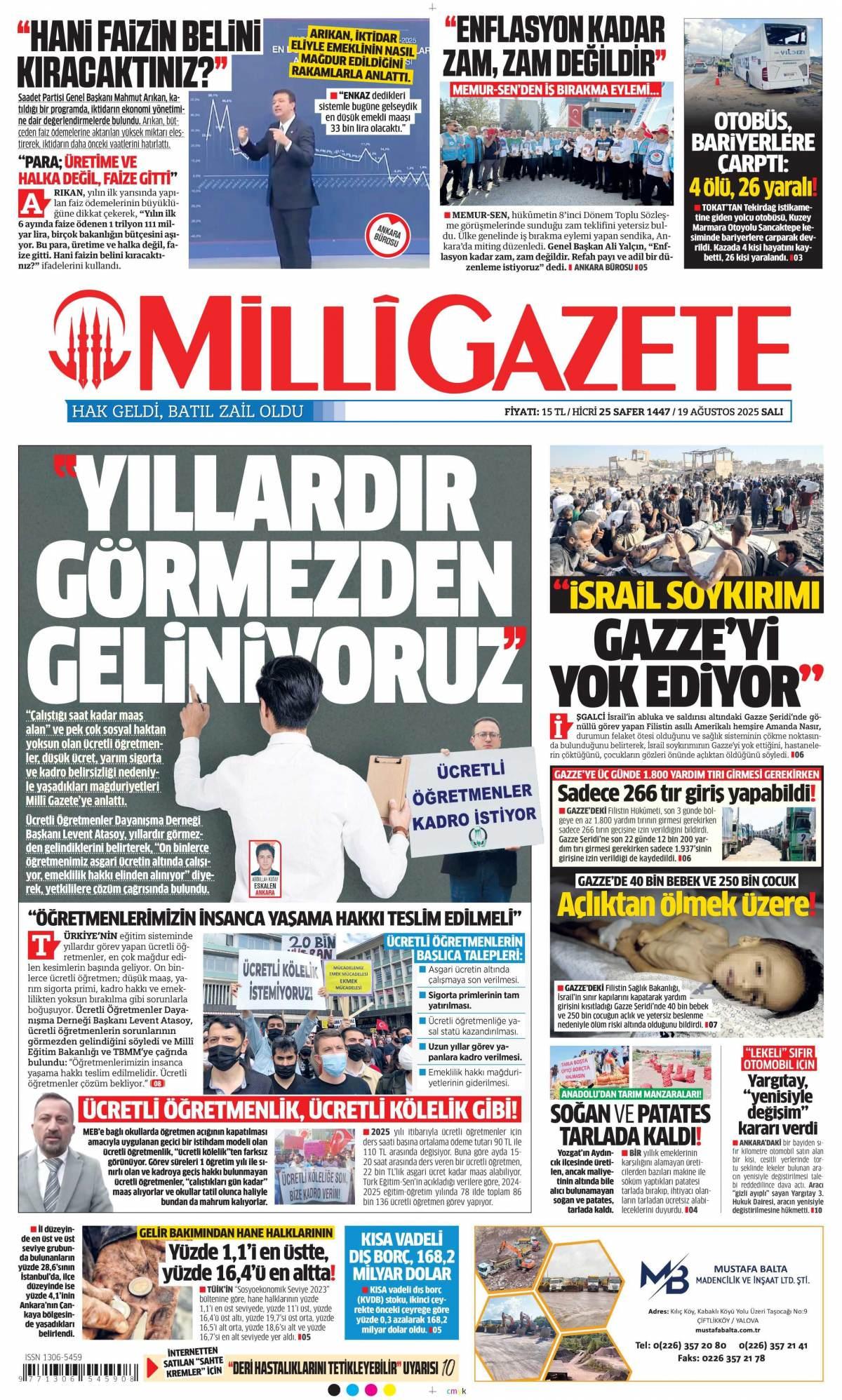 Milli Gazete İlk Sayfası