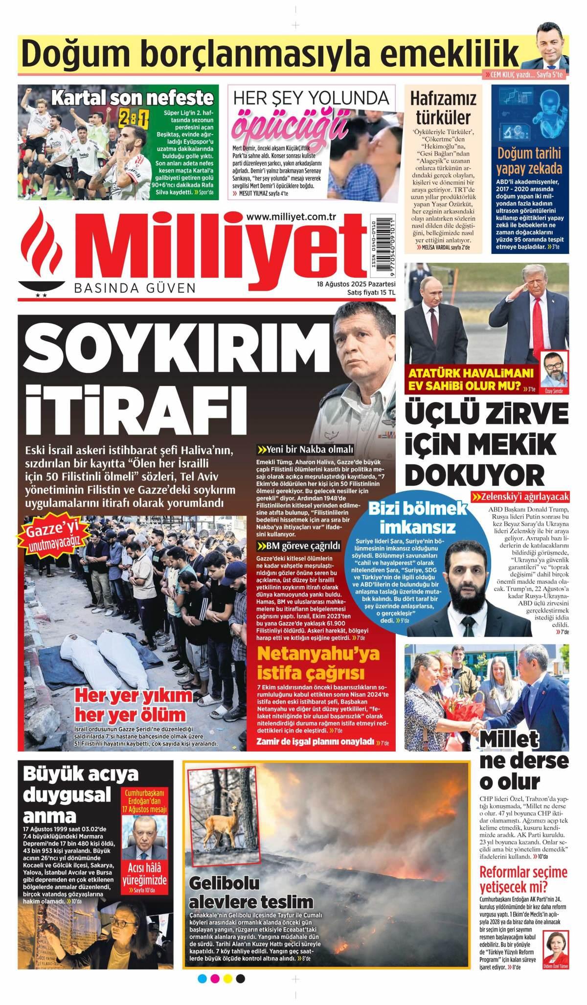 Milliyet Gazetesi İlk Sayfası