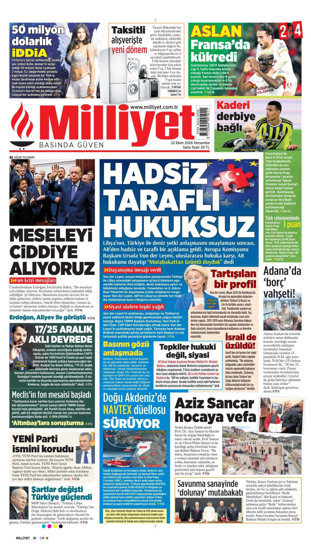 Milliyet Gazetesi Gazetesi İlk Sayfası