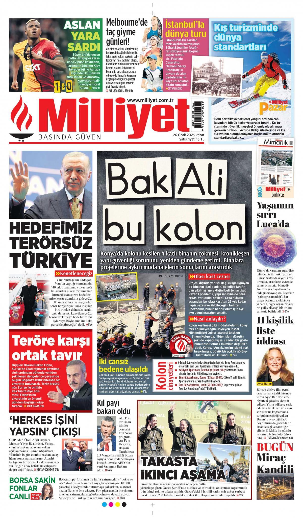 Milliyet Gazetesi İlk Sayfası