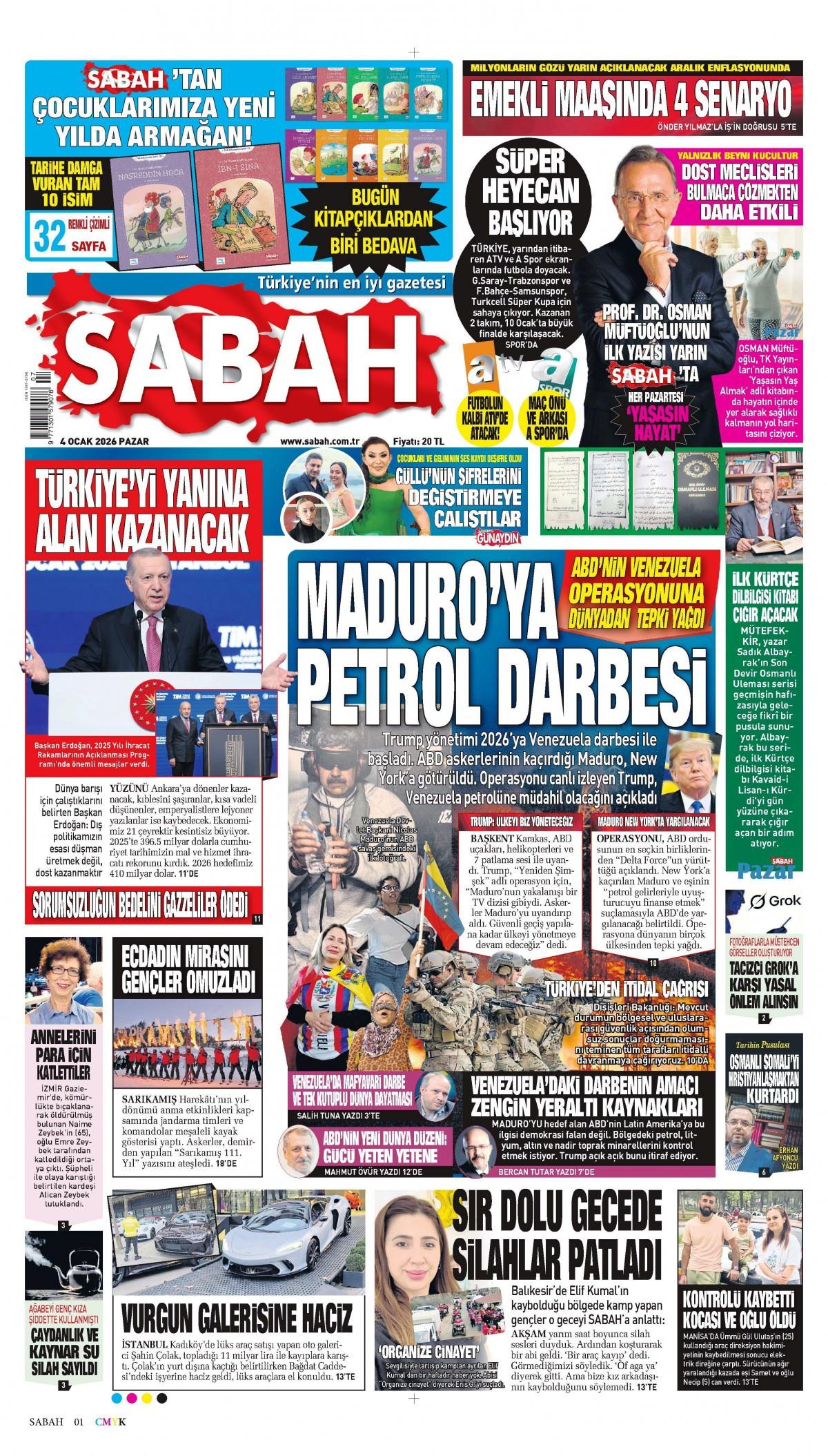 Sabah Gazetesi İlk Sayfası