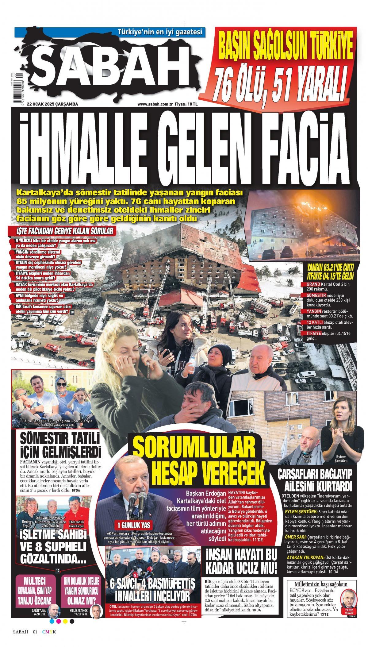 Sabah Gazetesi İlk Sayfası