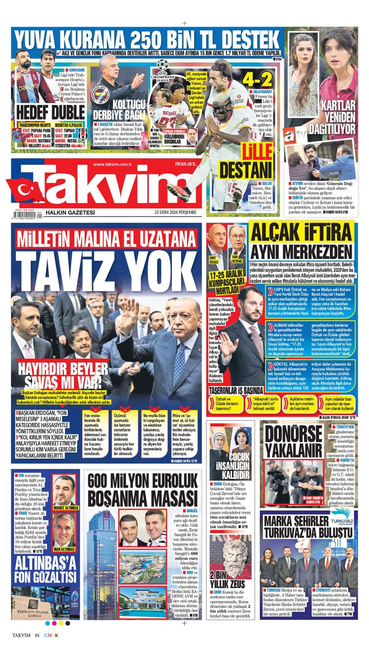 Takvim Gazetesi Gazetesi İlk Sayfası