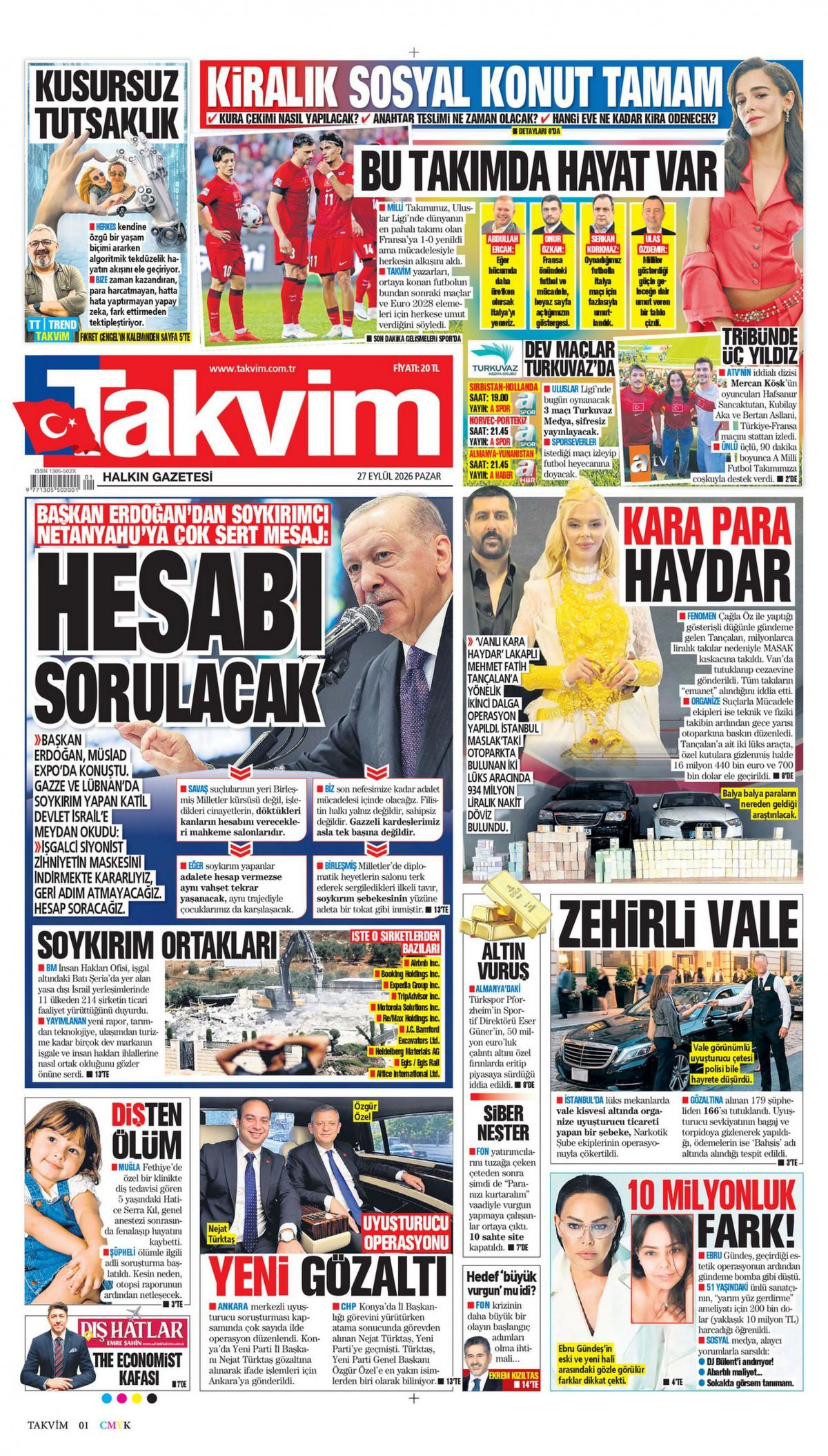 Takvim Gazetesi İlk Sayfası