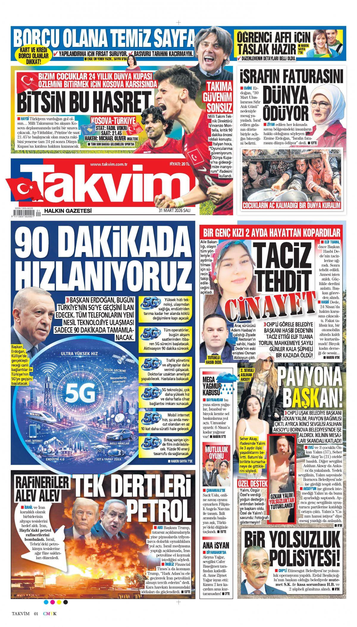 Takvim Gazetesi İlk Sayfası
