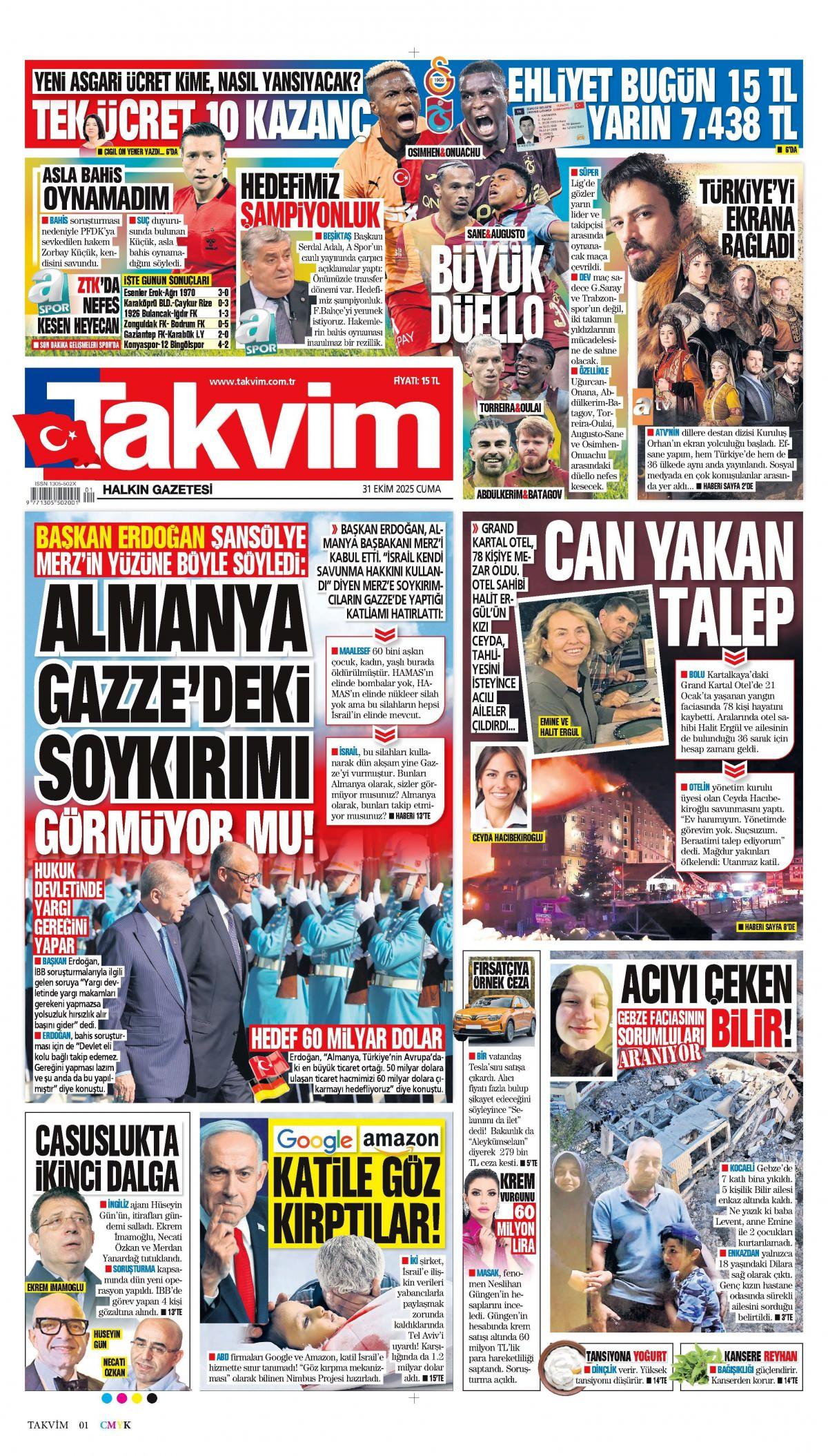 Takvim Gazetesi İlk Sayfası