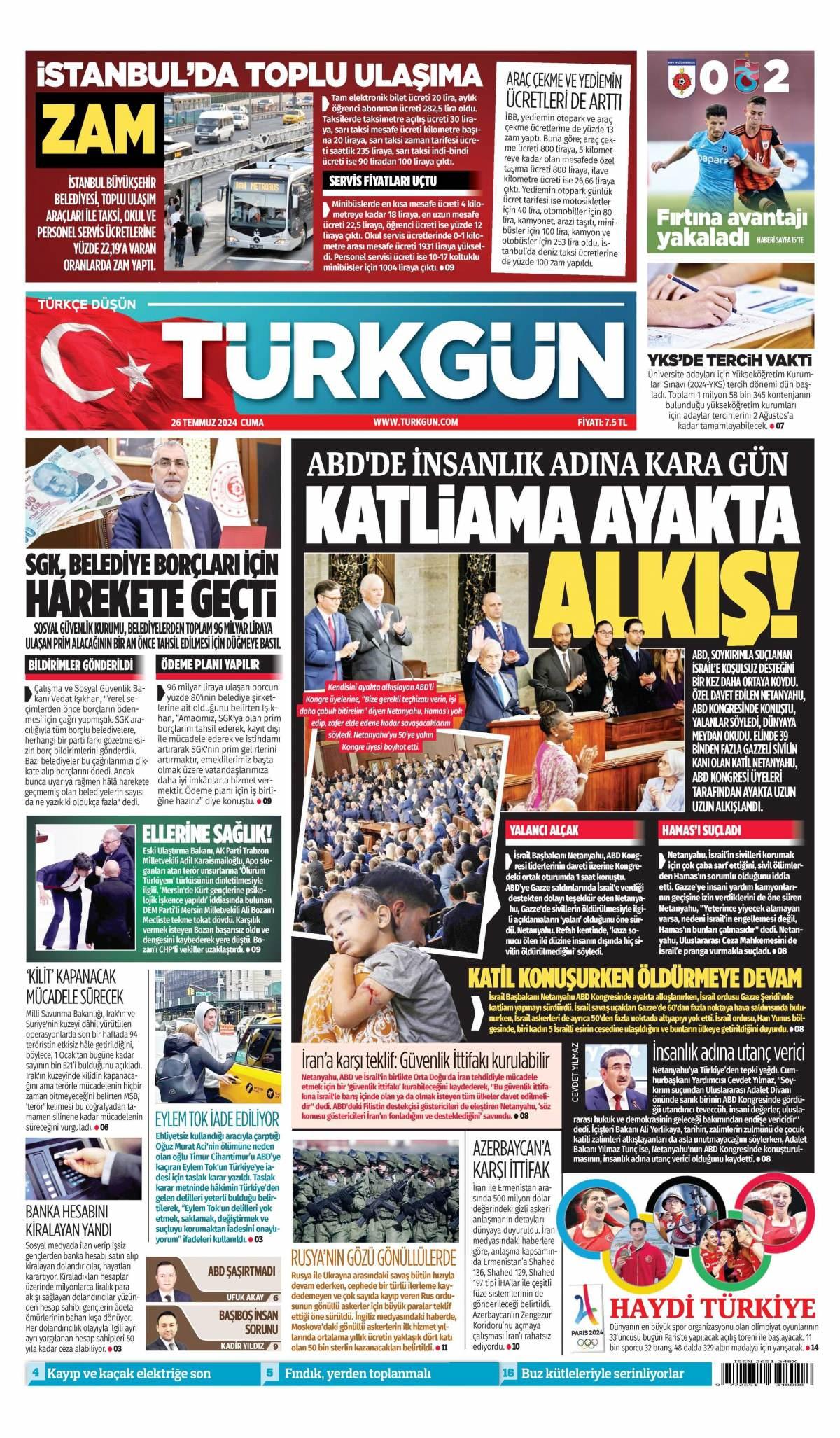 Türkgün Gazetesi İlk Sayfası
