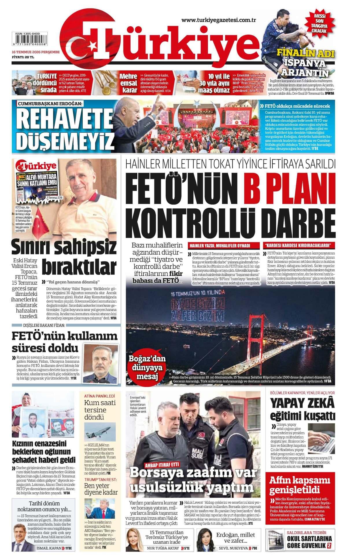 Türkiye Gazetesi İlk Sayfası