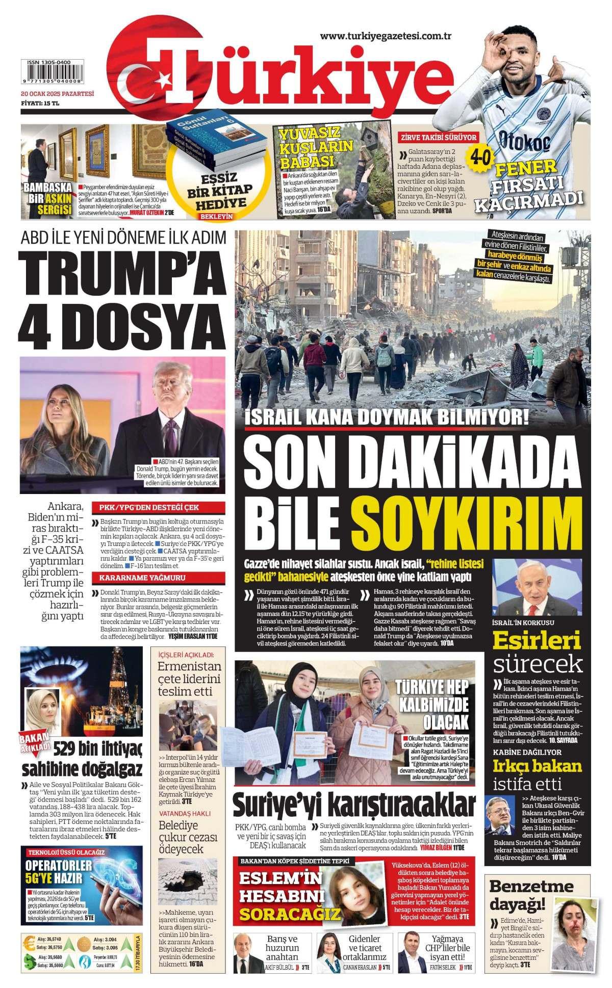 Türkiye Gazetesi İlk Sayfası