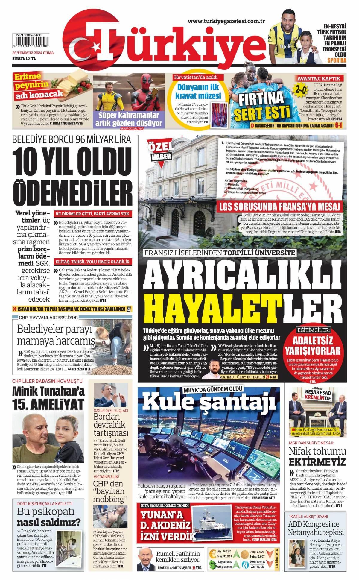 Türkiye Gazetesi İlk Sayfası