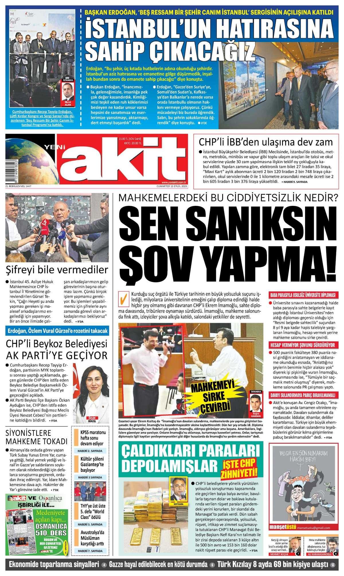 Yeni Akit Gazetesi İlk Sayfası